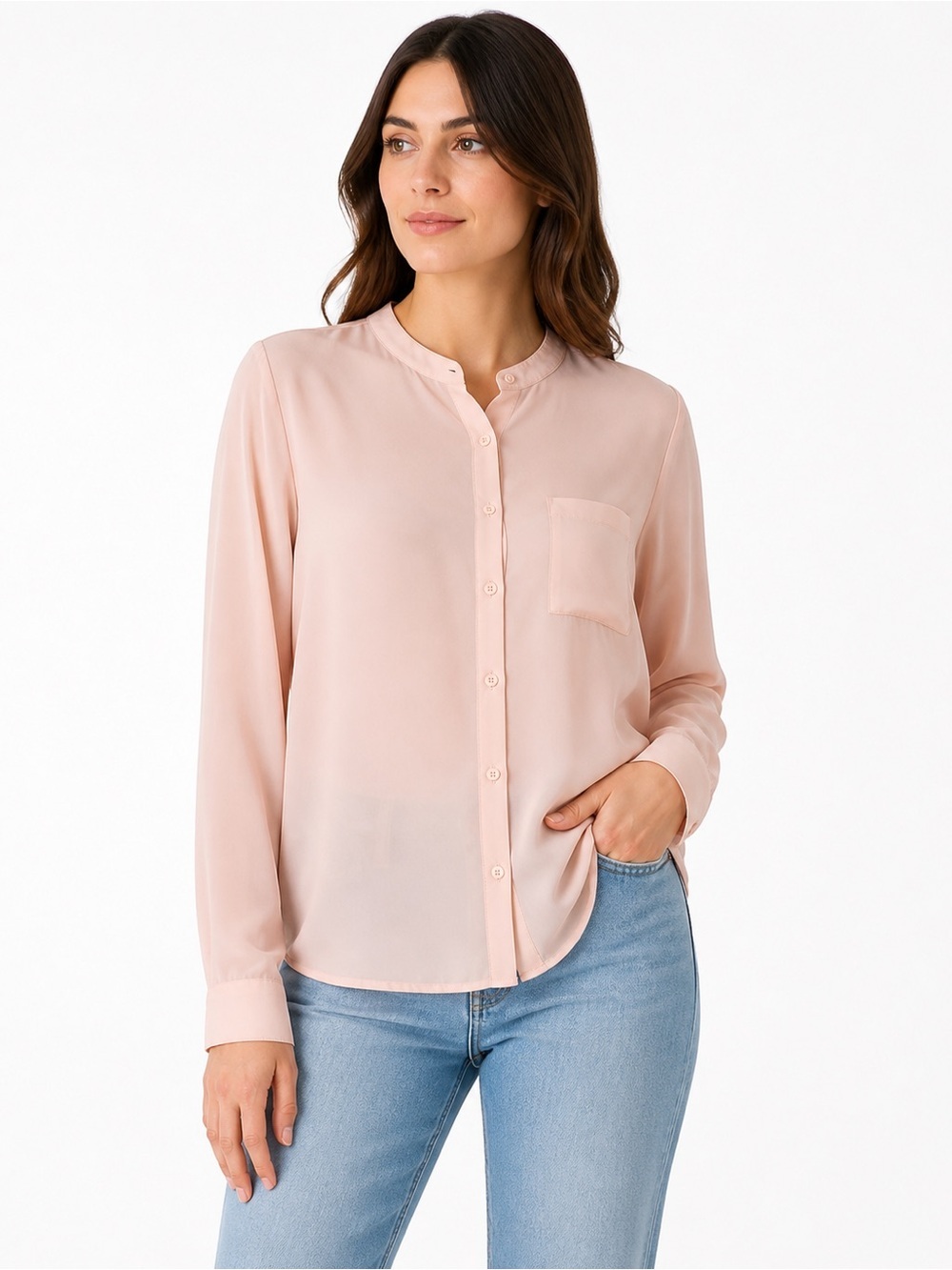 Banana Republic Blush Pink Blouse Womens Size Medium Button Front Long Sleeve